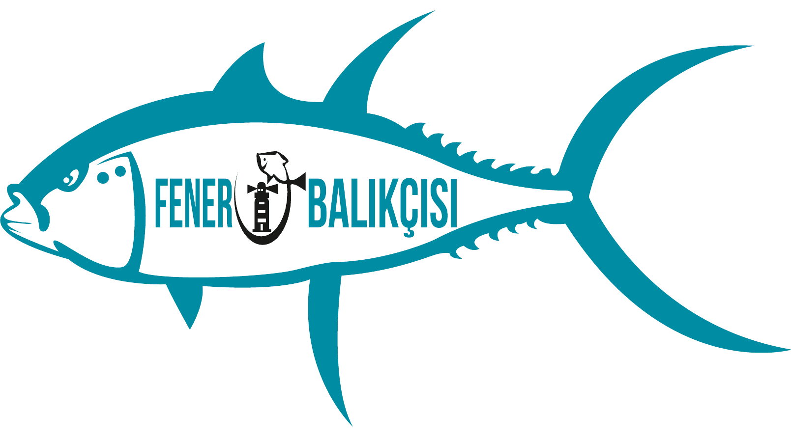Fener Balıkçısı logosu: orkinos ve deniz feneri